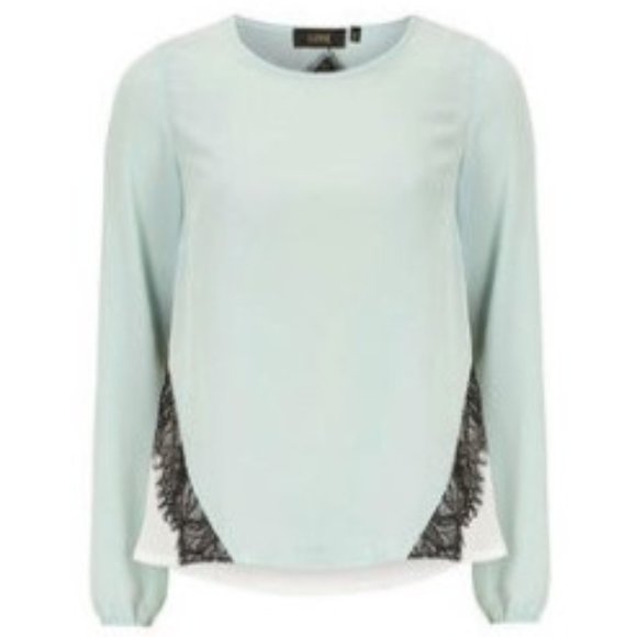 🍃Luxe NWT Colourblock Cutout Lace Blouse - Picture 1 of 7